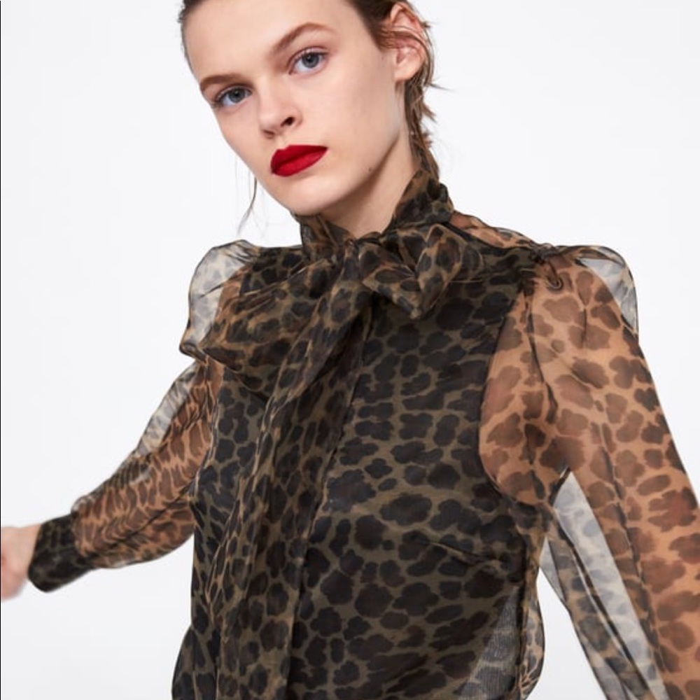 Zara animal print blouse with bow, size S